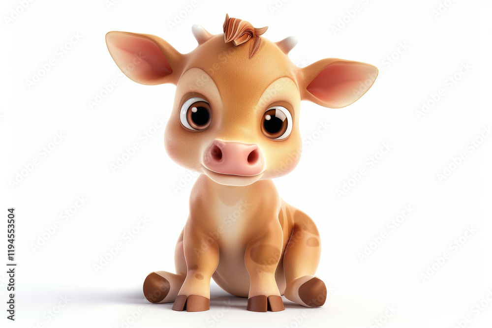 Adorable cartoon baby cow with big eyes on white background Adorable cartoon baby cow with big eyes on white background