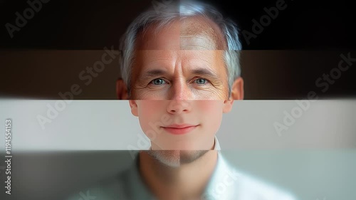 what's my age again? mosaic of male / boy faces loopable background. transition /morph between young boy and old man