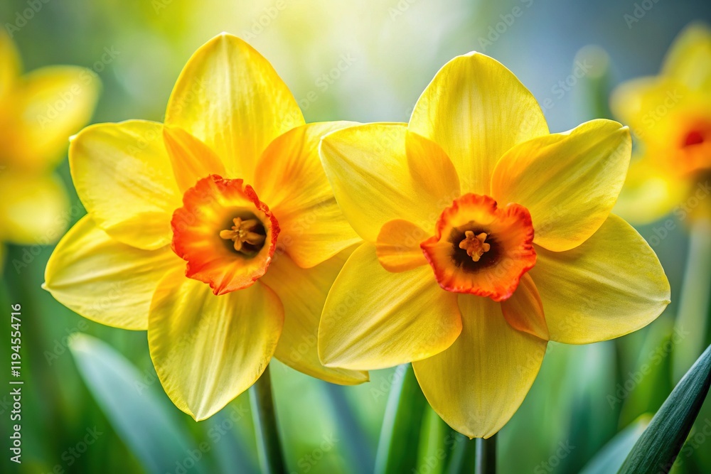 Fototapeta premium Peruvian Daffodil Close-Up: Stunning Yellow Flowers, Bright Colors, Detailed Macro Photography