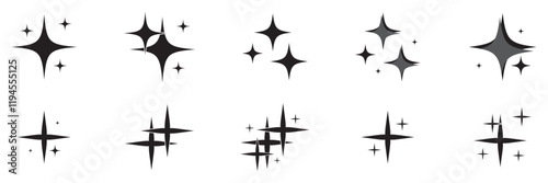 sparkle star icon set. simple starburst symbol. stars, bursts, twinkling stars, simple black style symbol signs for apps and websites. Twinkling icon symbol. vector illustration.