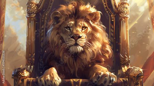 Regal Lion Seated on Majestic Throne

 photo