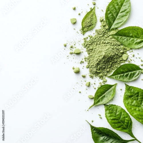 Clean and Simple Matcha Powder Design with Leaf Elements