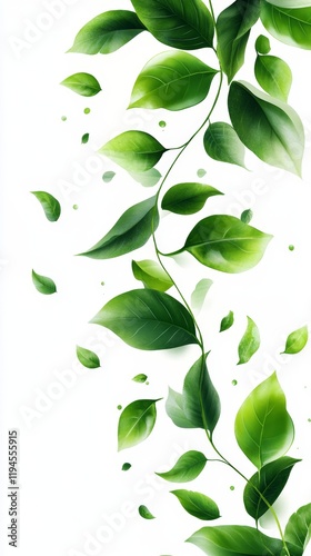 Fresh and Clean Design of Flowing Matcha Leaves on White Background