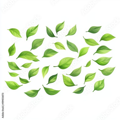 Vibrant Modern Illustration of Fresh Matcha Leaves on White Background