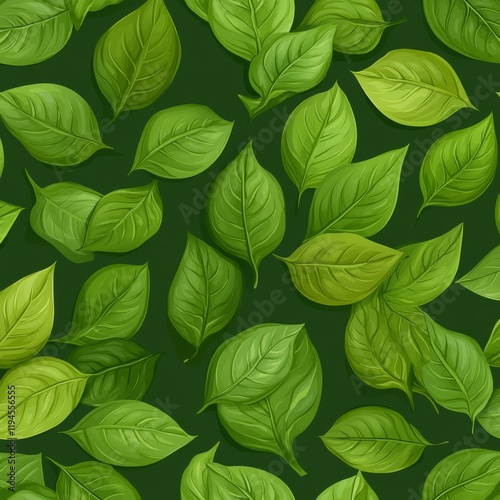 Vibrant Green Matcha Leaves Illustration Seamless Background Design