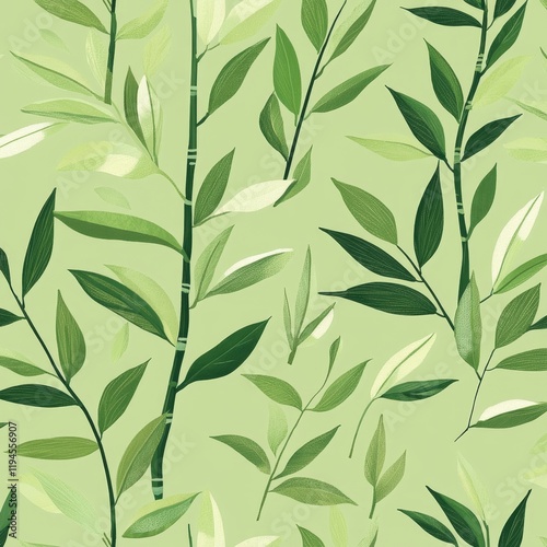Soothing Green Matcha Tea Background with Overlapping Leaves