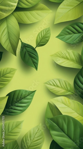 Vibrant Clean Illustration of Matcha Leaves on Subtle Green Background