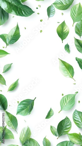Fresh Green Matcha Leaves Vibrant Illustration on White Background