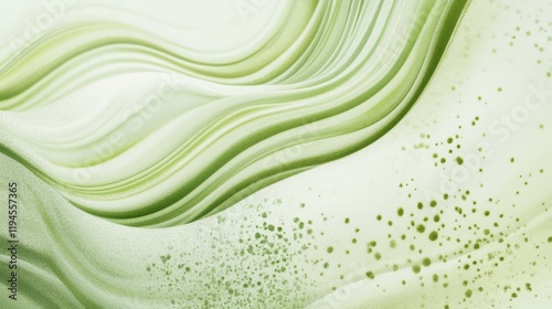 Abstract Swirling Green Matcha Powder in Soft Flowing Waves
