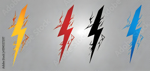 Bright red and black lightning bolts against a white background photo