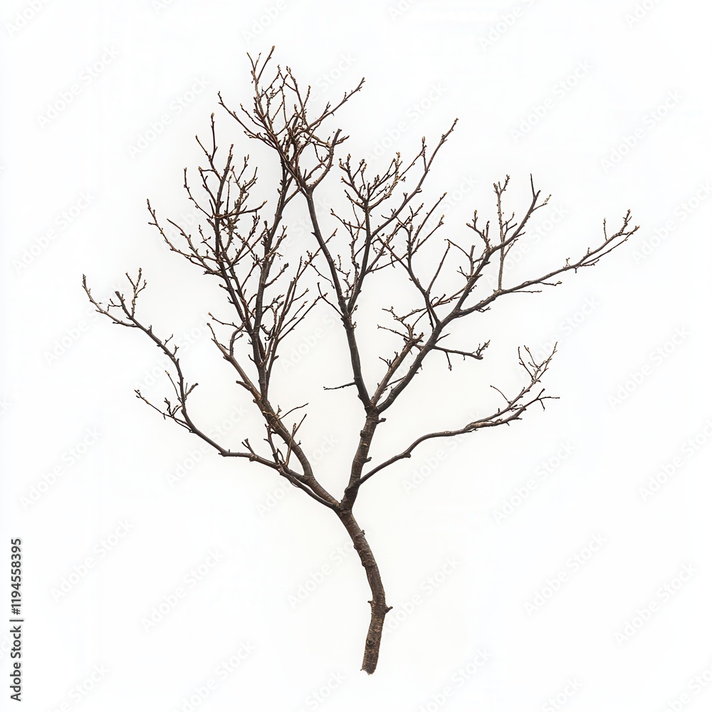 Dried branch, studio shot, white background, botanical design Dried branch, studio shot, white background, botanical design