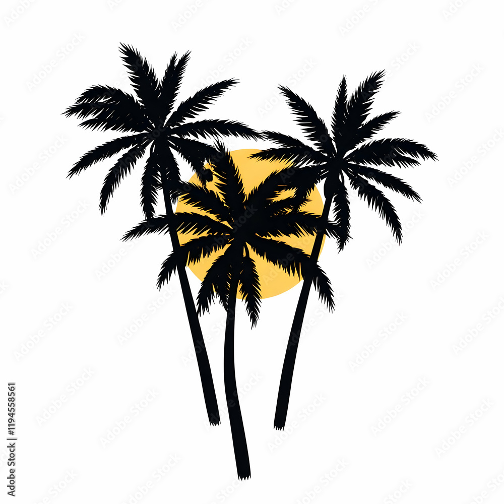 Obraz premium Tropical illustrations with palm trees and hippie elements for print and logo designs on white background 