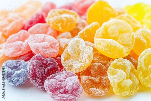 Colorful freeze dried fruit candies with crisp texture. photo