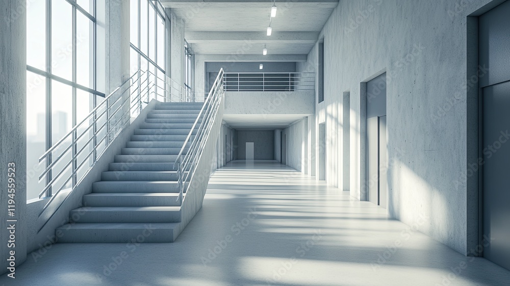 Fototapeta premium Modern building hallway stairs city view