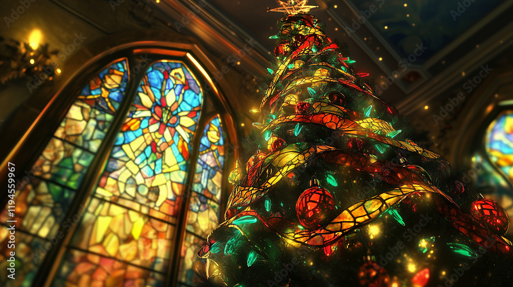 Stained Glass Christmas Tree Background Stained Glass Christmas Tree Background