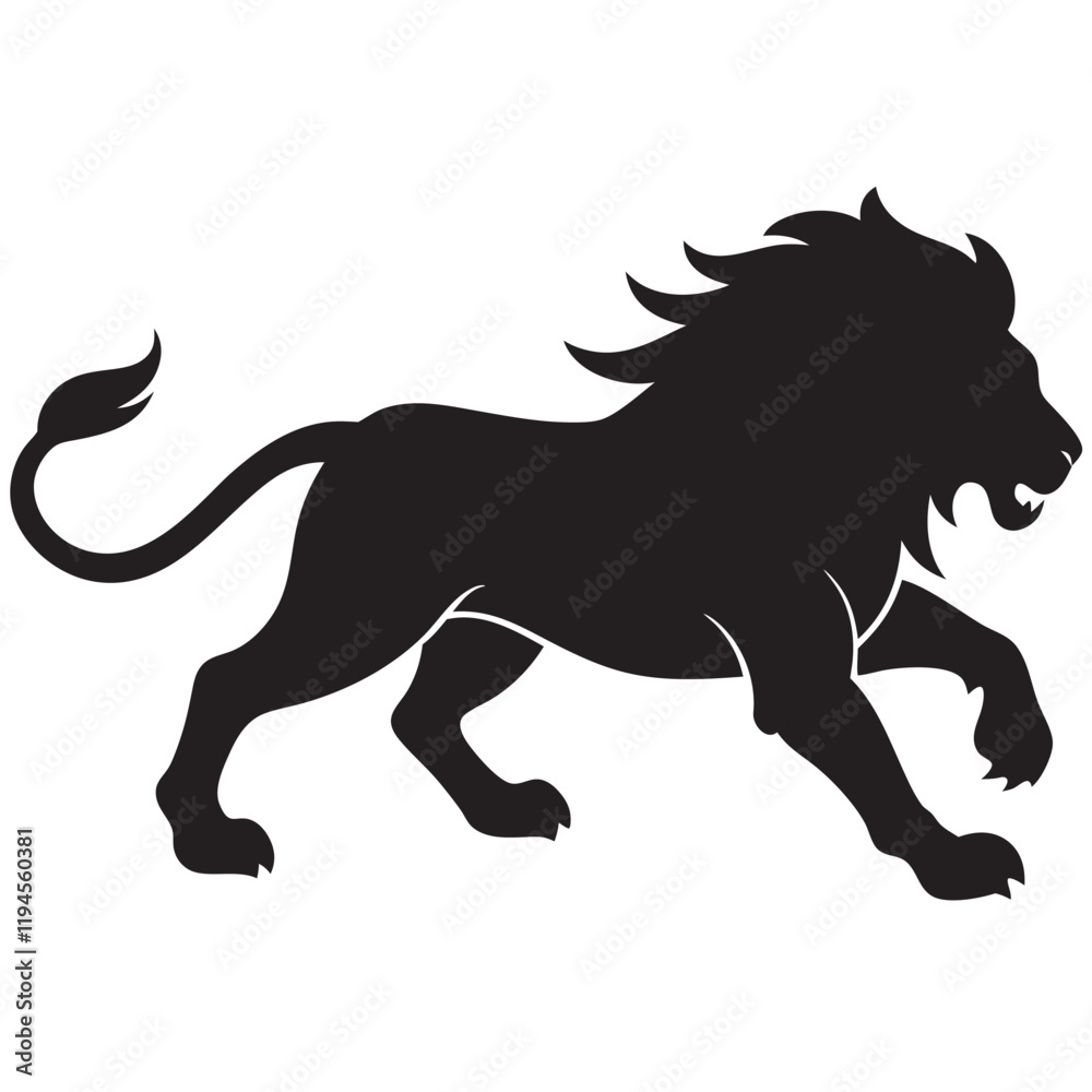 Fototapeta premium Lion running silhouette black and white design animal ar 