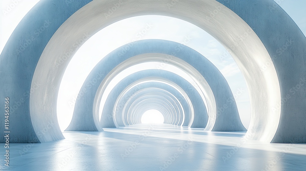 Fototapeta premium Concrete archway tunnel, bright sky, future concept