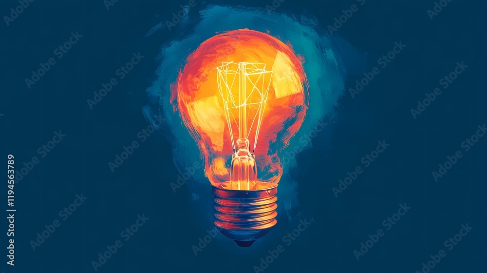 Classic glass incandescent bulb with visible filament, radiating soft light, representing creative energy, style book illustration Classic glass incandescent bulb with visible filament, radiating soft light, representing creative energy, style book illustration