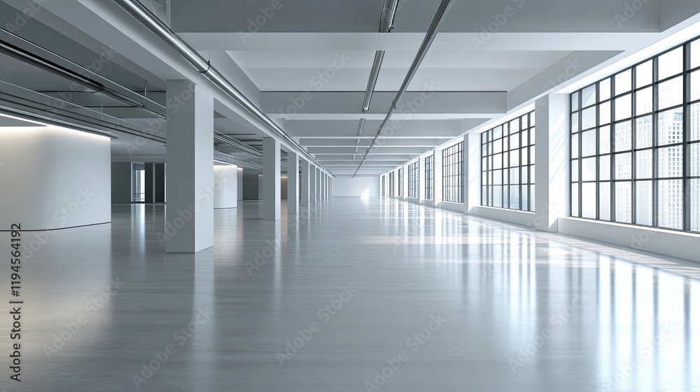 Fototapeta premium Empty modern office space, sunlight, city view