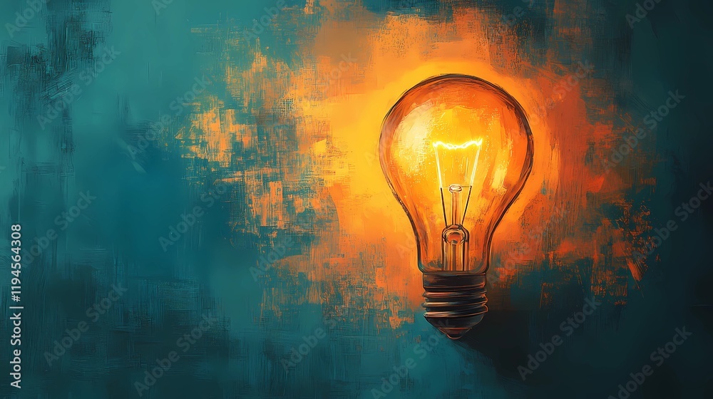 Classic glass incandescent bulb with visible filament, radiating soft light, representing creative energy, style book illustration Classic glass incandescent bulb with visible filament, radiating soft light, representing creative energy, style book illustration