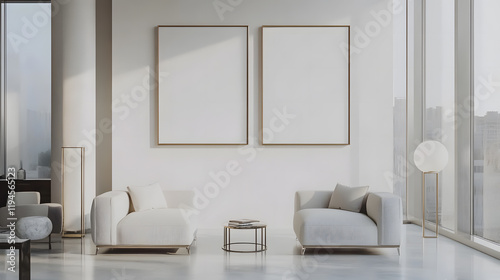 A serene, neutral-toned living room with soft furniture.