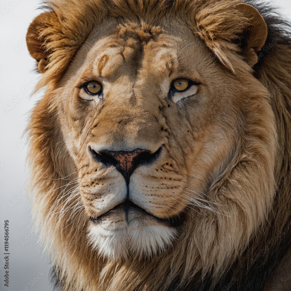 Fototapeta premium A lion with a majestic pose, white background.
