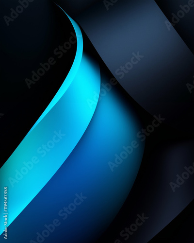 Abstract curves in flowing design with blue color tones and dark background photo