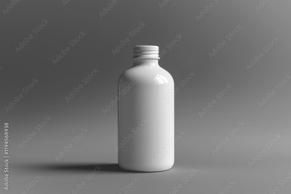 Mockup-Single White Milk Bottle Mockup on Gray Background. ai generative