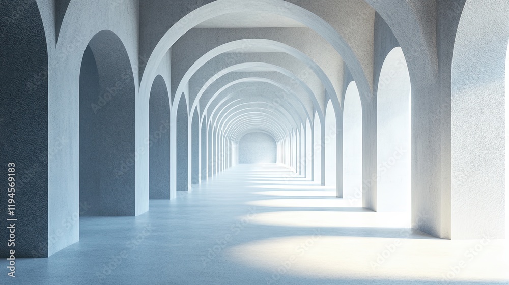 Sunlit arched hallway, modern architecture, background light Sunlit arched hallway, modern architecture, background light