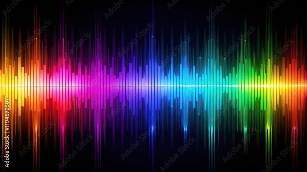 Vibrant sound wave visualizer with colorful bars and waves, showcasing a musical frequency spectrum, colorful sound waves, waveform display Vibrant sound wave visualizer with colorful bars and waves, showcasing a musical frequency spectrum, colorful sound waves, waveform display