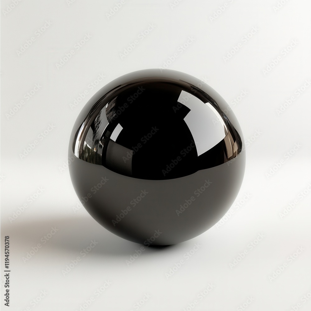 Black sphere studio shot, reflective surface, white background, design element Black sphere studio shot, reflective surface, white background, design element