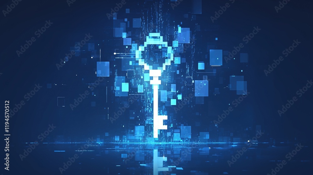 Naklejka premium Glowing digital key, abstract technology concept.