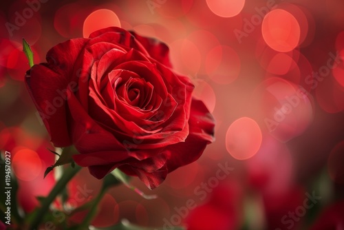 Vibrant red rose with bokeh background