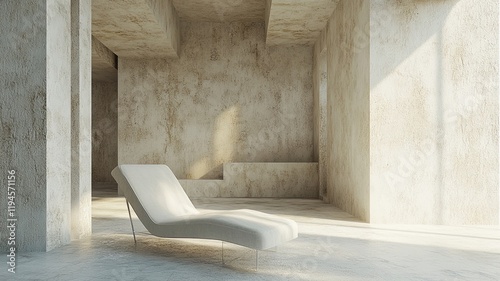 Sunlit minimalist lounge chair in urban loft