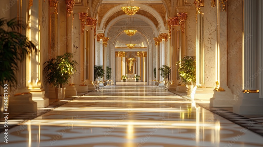 Fototapeta premium Sunlit Palace Corridor Interior Design