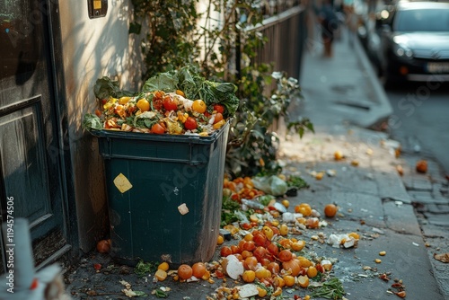 Discarded food waste urban street photography outdoor ground level environmental impact photo