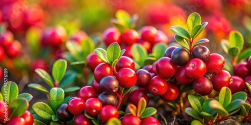 Wallpaper Mural Close-up of vibrant red cowberries growing in the tundra, close-up shot , plant life Torontodigital.ca