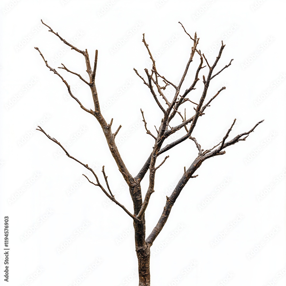 Fototapeta premium Bare tree branch, studio shot, white background, design element