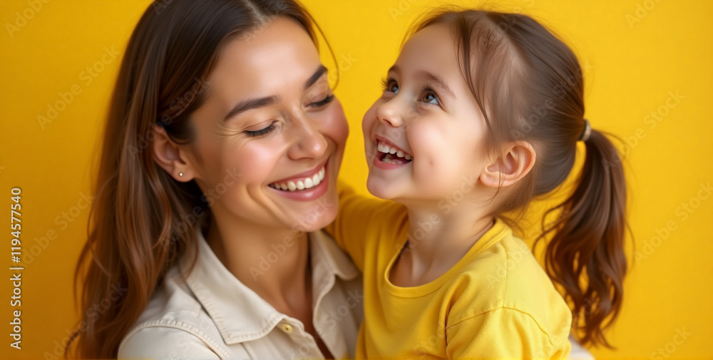 A joyful moment between a mother and her daughter, captured in a portrait style image A joyful moment between a mother and her daughter, captured in a portrait style image