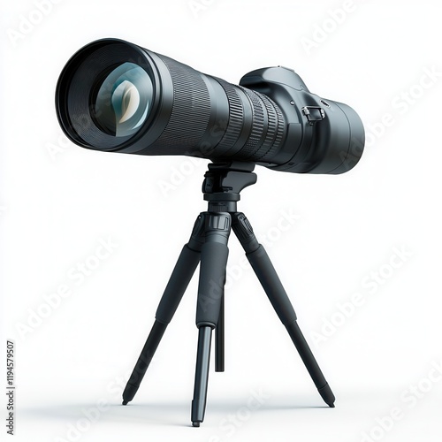 Camera lens tripod studio white background