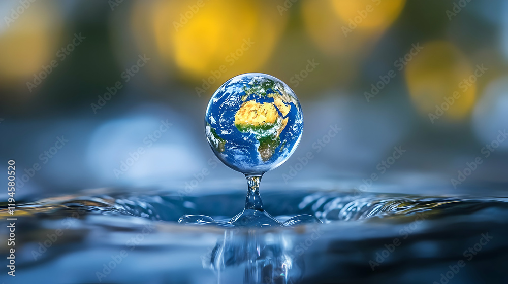 Earth Emerging from Water with Ripples and Reflections, Highlighting Global Environmental Themes. Generative AI Earth Emerging from Water with Ripples and Reflections, Highlighting Global Environmental Themes. Generative AI