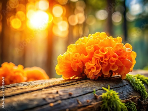 Golden Jelly Fungus, Tremella aurantia, on Wood, Autumn Nature photo