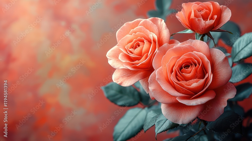 Obraz premium Peach Roses: A Trio of Delicate Beauty