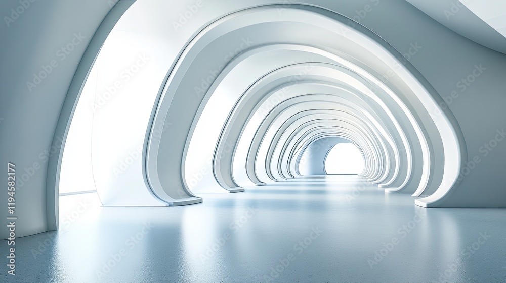 Futuristic white arched corridor, bright light ahead, architectural design, website background Futuristic white arched corridor, bright light ahead, architectural design, website background