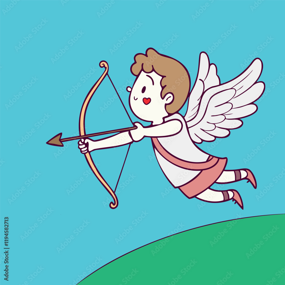 Fototapeta premium Title: Adorable Cupid with Bow and Arrow - Valentine's Day Vector Illustration