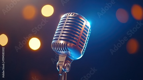 Vintage Microphone on Stage with Spotlights - Perfect for Music, Performance, and Entertainment Themes
