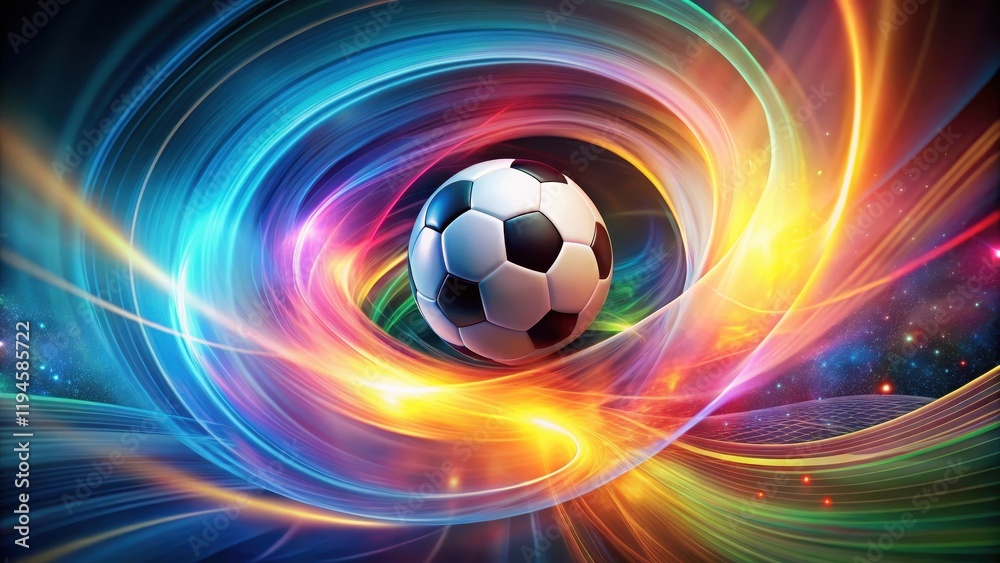 Obraz premium Vibrant abstract background with swirling energy field surrounding a soccer ball in mid-air, abstract background, swirling patterns