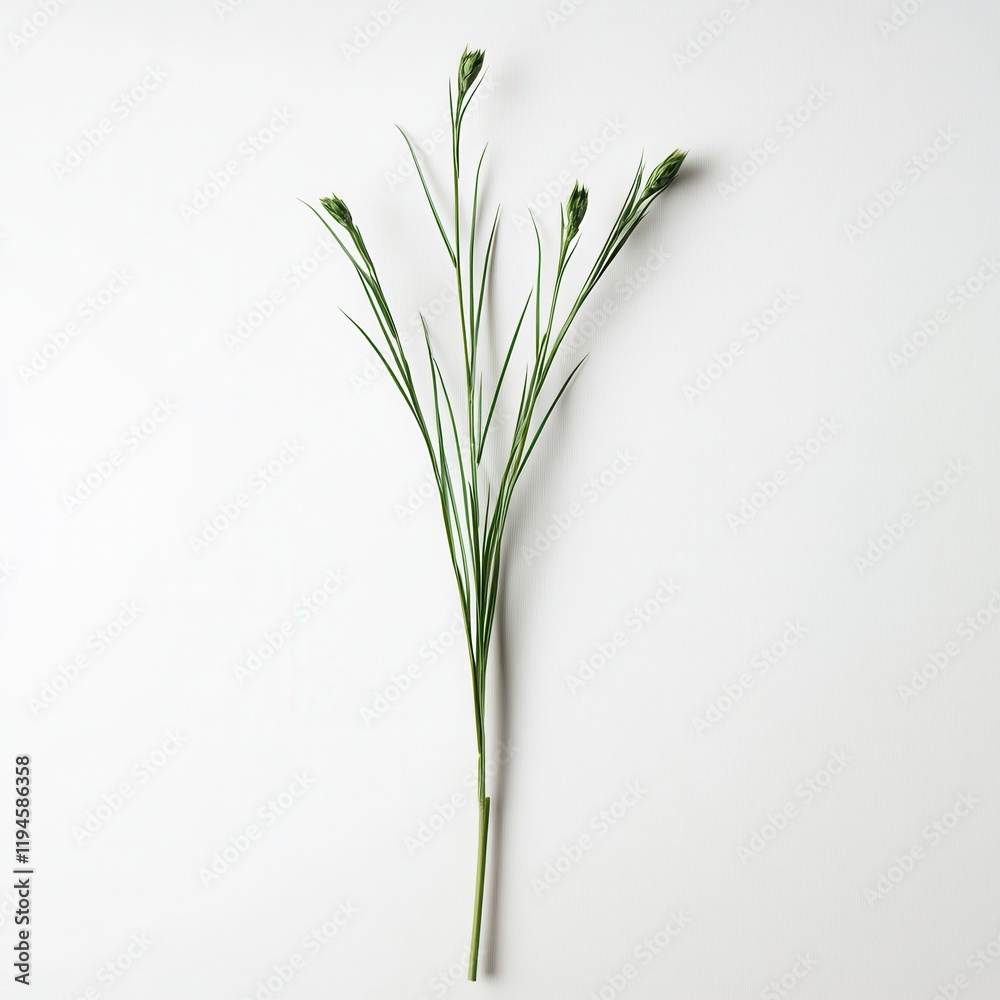 Fototapeta premium Green plant sprig, studio shot, white background, floral arrangement