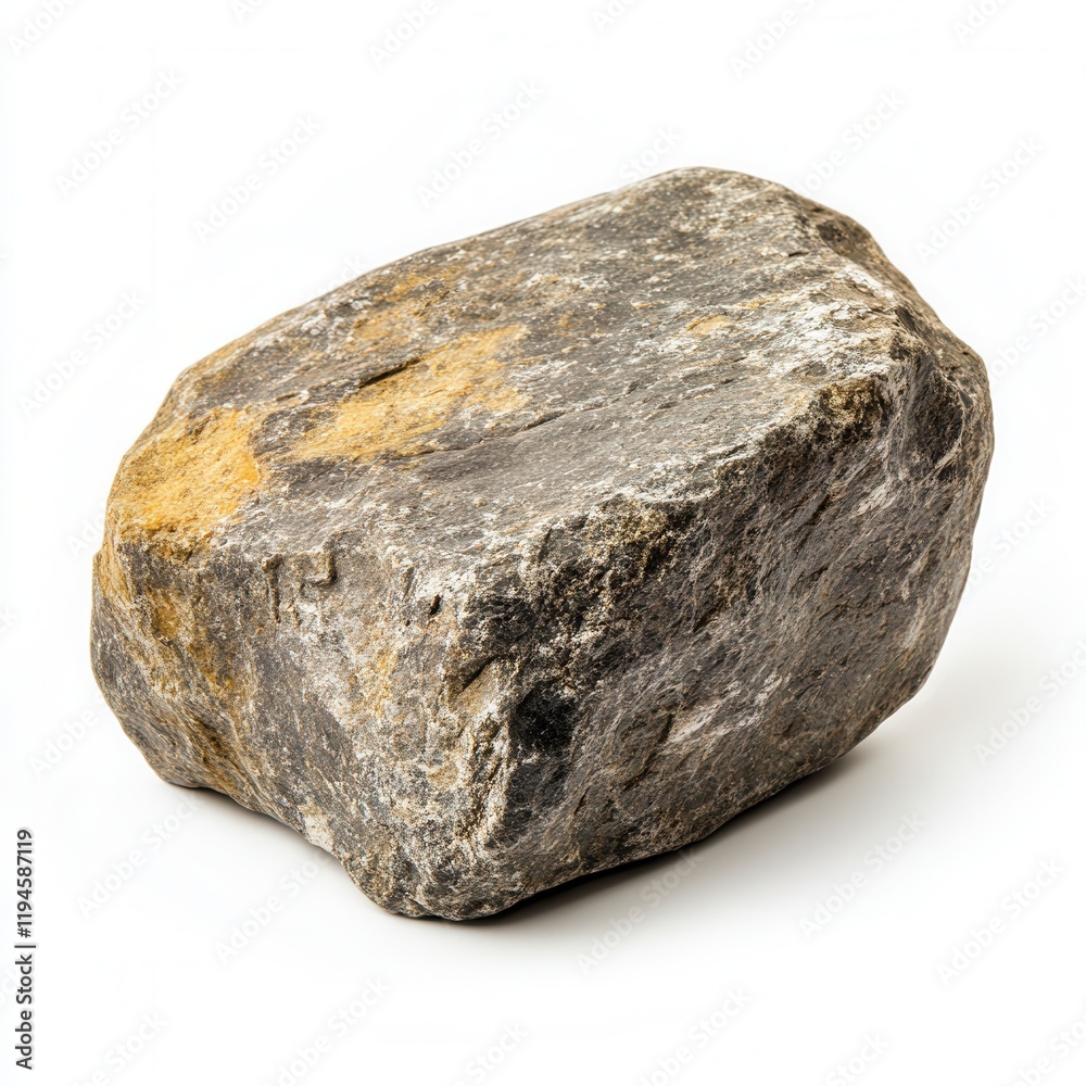 Fototapeta premium Grey rock isolated, studio shot, white background, geology