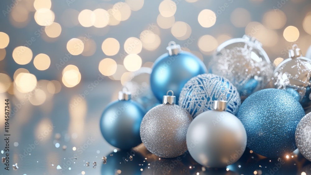 Blue and Silver Christmas Ornaments with Sparkling Lights Blue and Silver Christmas Ornaments with Sparkling Lights
